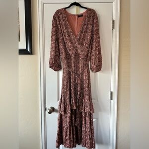 Lane Bryant Maxi Dress Size 26 Ditsy Floral V Neck Tiered Ruffle 3/4 Sleeve